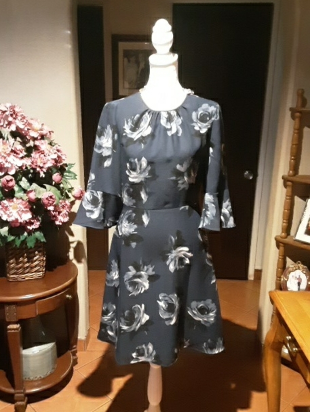 kate spade Navy Floral Fit-and-Flare Dress with Bell Sleeves
